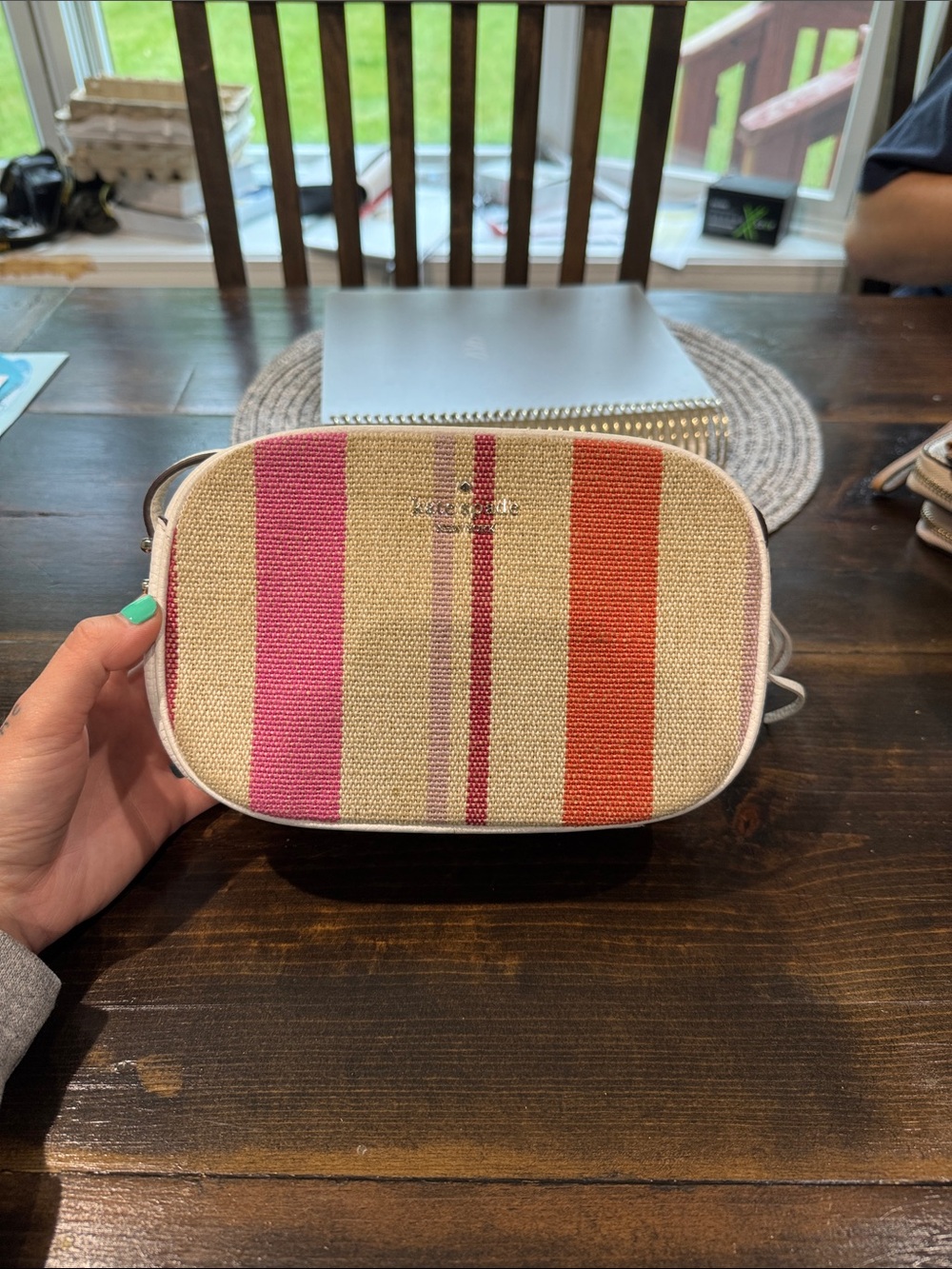 kate spade Striped Canvas Crossbody in Pink, Coral & Cream
